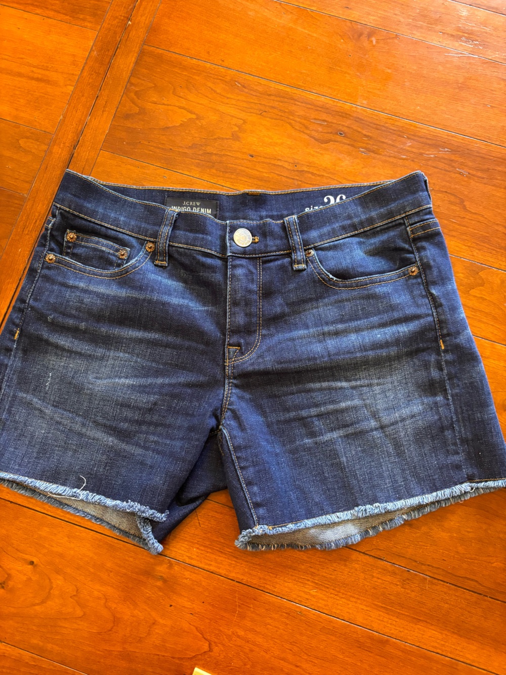 J. Crew Jean Shorts Dark Indigo Frayed Raw Hem SZ 26 Preppy Summer - Picture 2 of 9